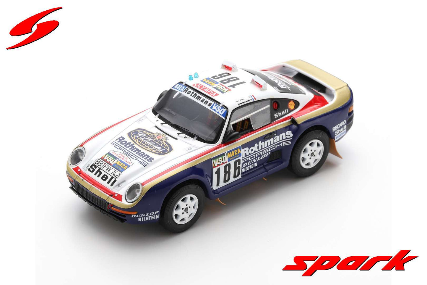 Spark 18S789 1/18 Porsche 959 No.186 Winner Paris Dakar Rally 1986 R. Metge - D. Lemoine
