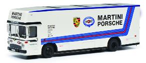 【2023年11月発売予定】 Schuco 452038000 1/64 Mercedes-Benz Racecar transporter Porsche Martini Racing white
