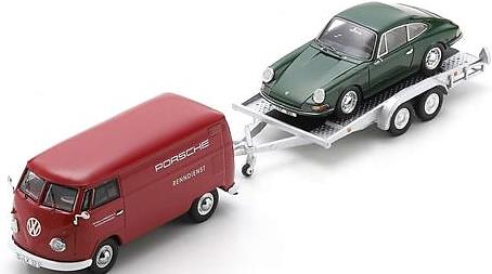【2026年4月以降発売予定】 Schuco 450731300 1/43 VW T1 Boxvan "Porsche" w. trailer and Porsche 901