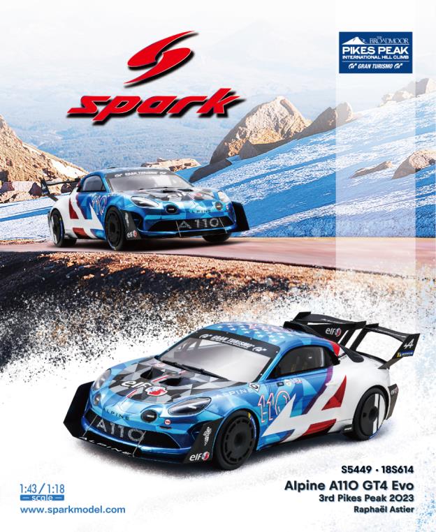 Spark 18S614 1/18 Alpine A110 GT4 Evo No. 110 3rd Pikes Peak 2023 Raphaël Astier