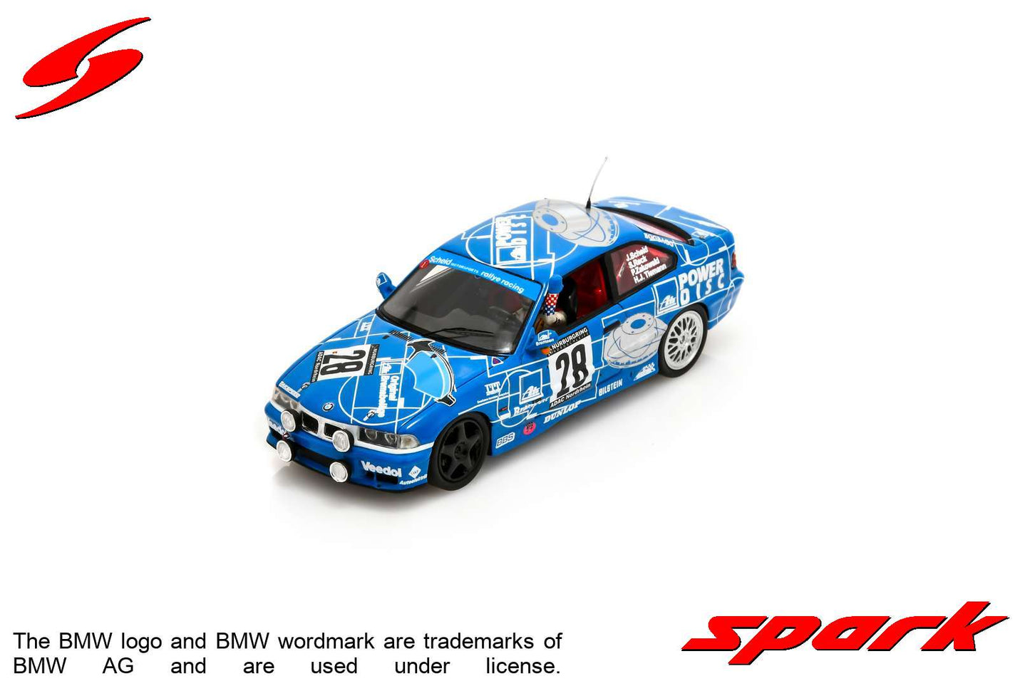 Spark 43NUR1997 1/43 BMW M3 E36 No.28 Winner 24H Nürburgring 1997 J.Scheid - S. Reck - H.J. Tiemann - P. Zakowski