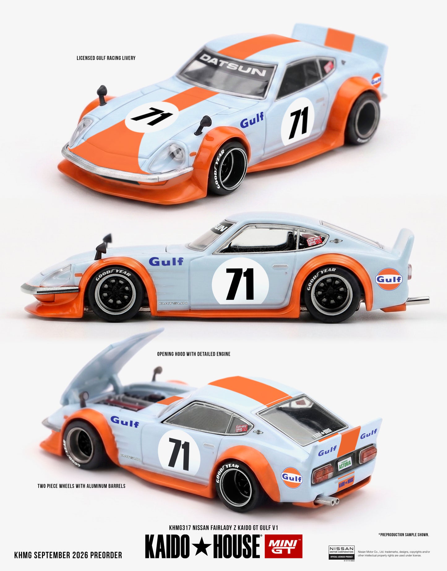 【2027年3月以降発売予定】 MINI GT KHMG317 1/64 Nissan Fairlady Z Kaido GT GULF V1 RHD