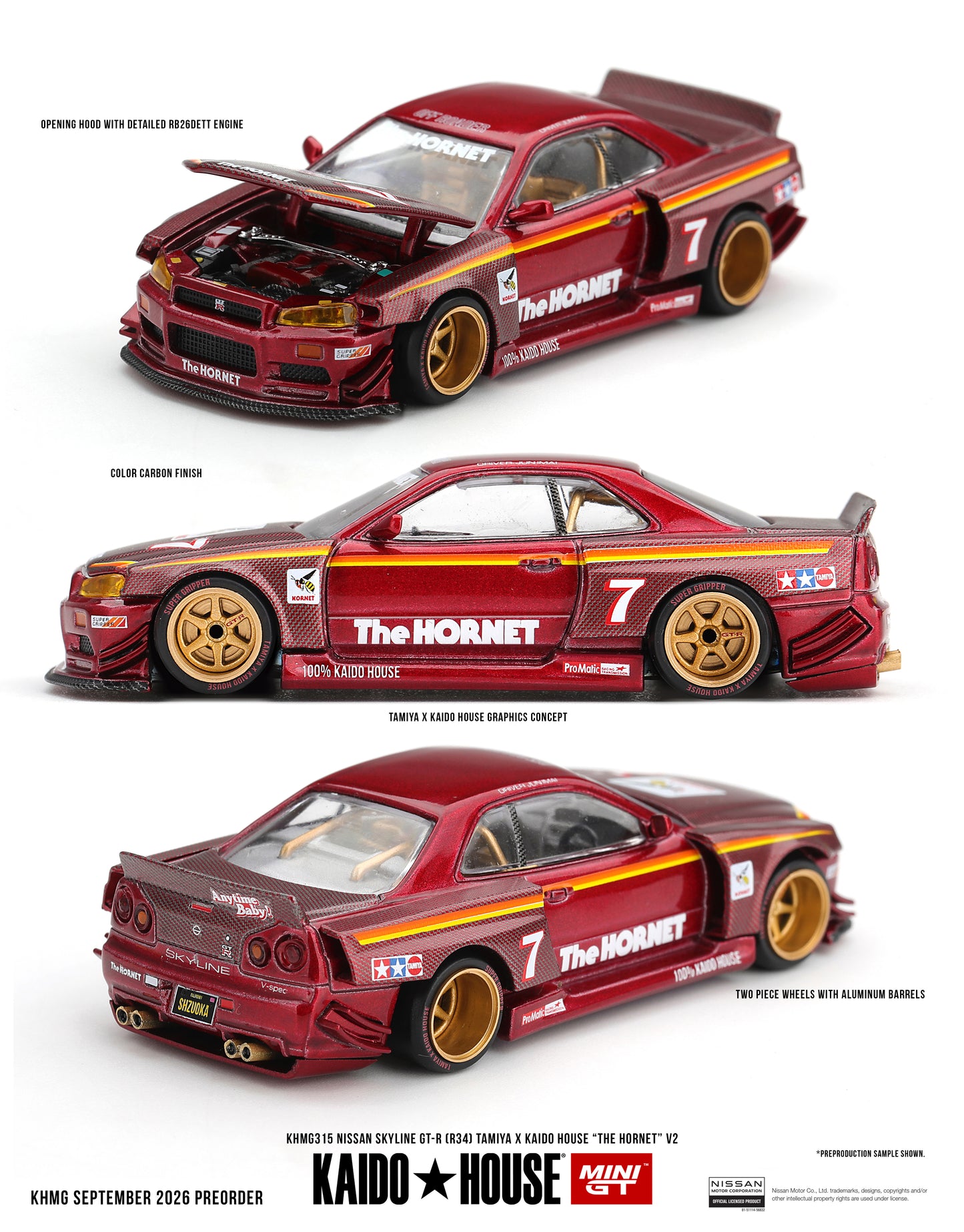 【2027年3月以降発売予定】 MINI GT KHMG315 1/64 Nissan Skyline GT-R R34 TAMIYA x KAIDO HOUSE Hornet V2 RHD