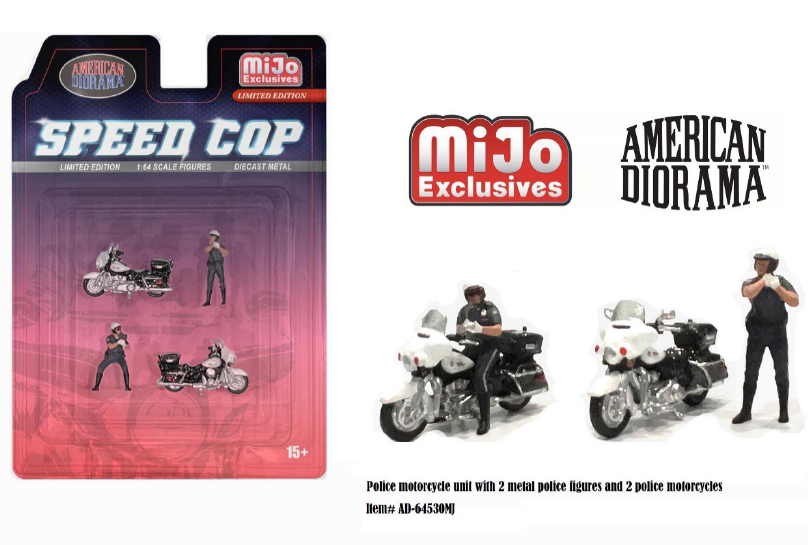 American Diorama AD-64530MJ 1/64 フィギュア スピードコップポリス バイク 4個セット