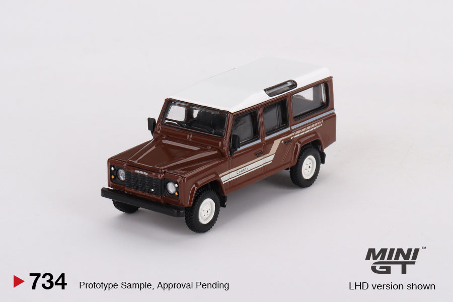 MINI GT MGT00734-L 1/64 ランドローバー ディフェンダー 110 1985 カウンティステーションワゴン ラセットブラウン(左ハンドル)