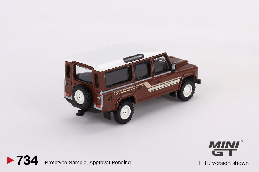 MINI GT MGT00734-L 1/64 ランドローバー ディフェンダー 110 1985 カウンティステーションワゴン ラセットブラウン(左ハンドル)