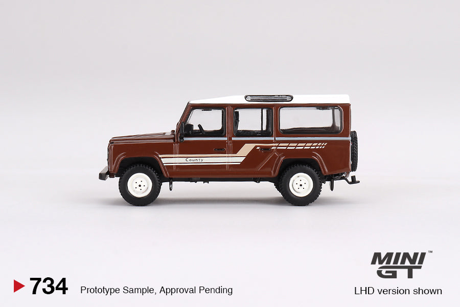 MINI GT MGT00734-L 1/64 ランドローバー ディフェンダー 110 1985 カウンティステーションワゴン ラセットブラウン(左ハンドル)