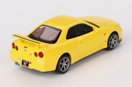 MINI GT MGT00762-R1/64 Nissan スカイライン GT-R R34 Vスペック ライティングイエロー(右ハンドル)
