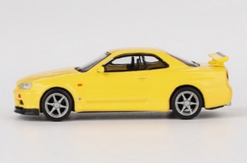 MINI GT MGT00762-R1/64 Nissan スカイライン GT-R R34 Vスペック ライティングイエロー(右ハンドル)