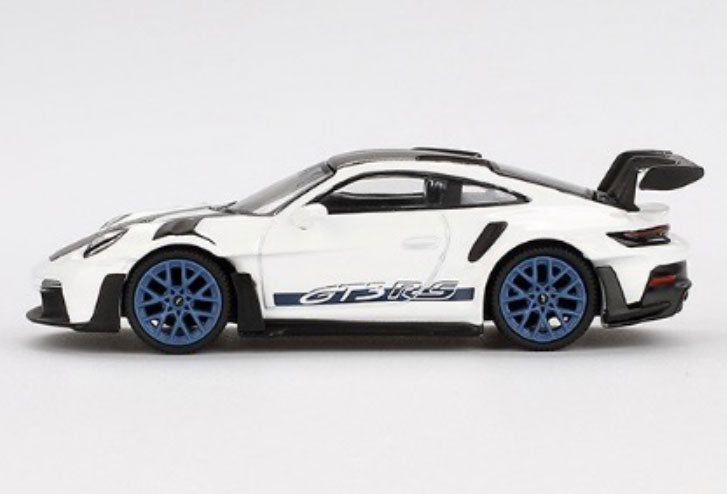 【2025年1月以降発売予定】 MINI GT MGT00853 1/64 ポルシェ 911(992) GT3 RS ヴァイザッハパッケージ ホワイト w/インディゴブルー