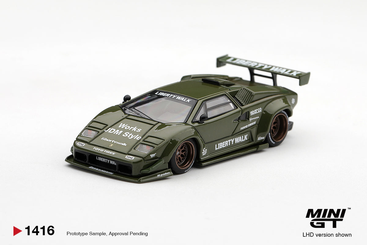【2027年4月以降発売予定】 MINI GT MGT01416-L 1/64 Lamborghini Countach LB-WORKS Army Green LHD
