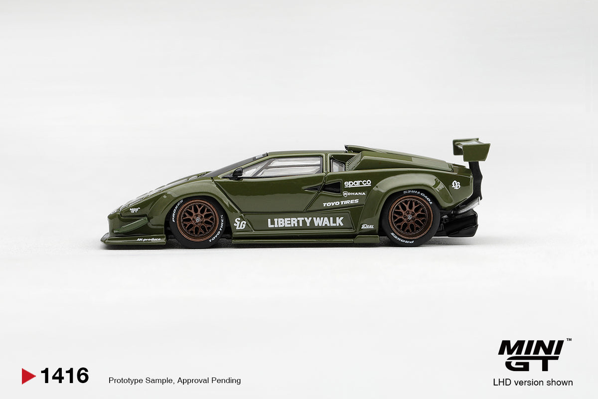 【2027年4月以降発売予定】 MINI GT MGT01416-L 1/64 Lamborghini Countach LB-WORKS Army Green LHD