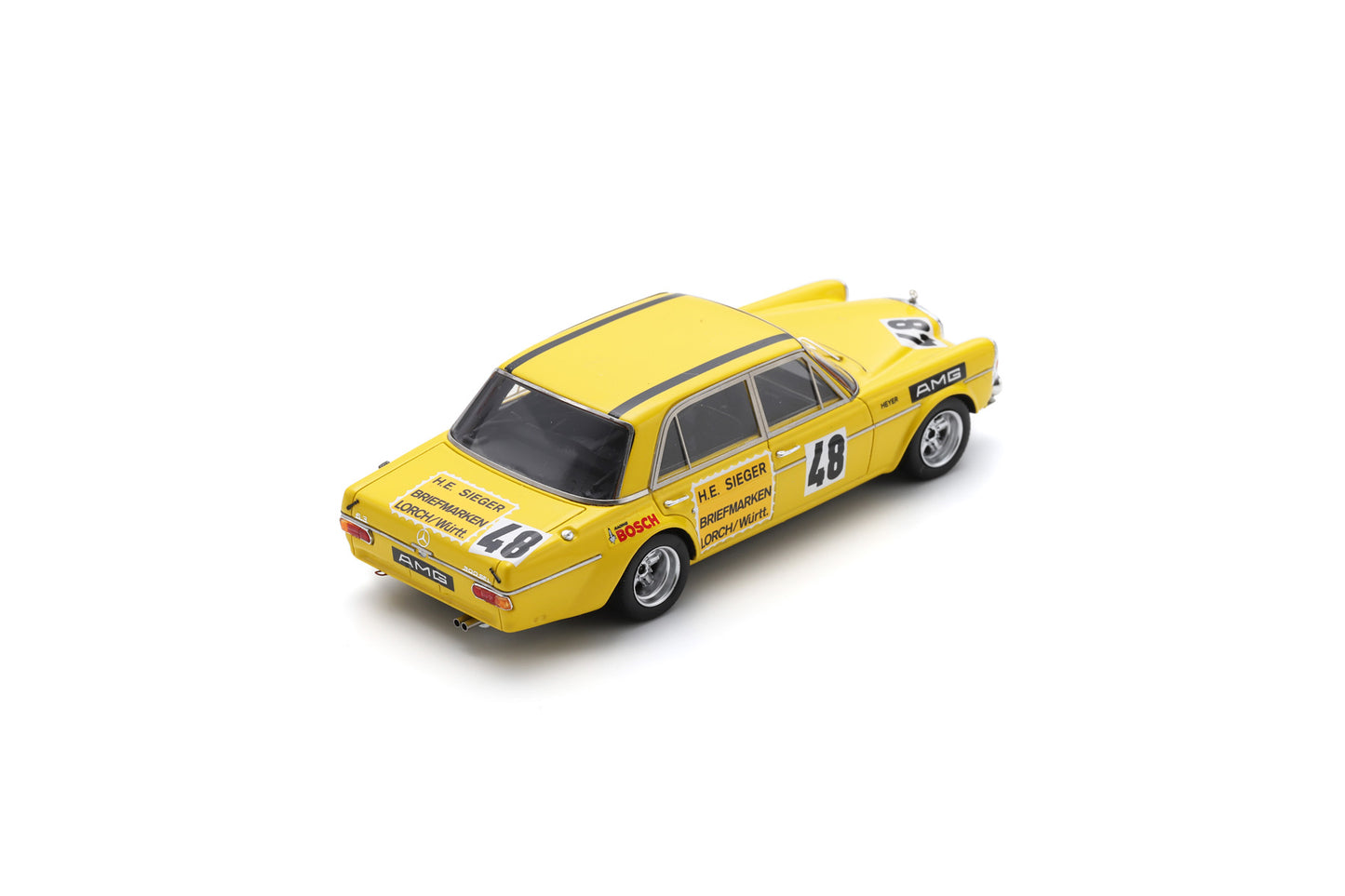 Spark S5893 1/43 Mercedes-Benz 300 SEL 6.8 AMG No.48 Test Drive Le Mans 24H 1972 Hans Heyer