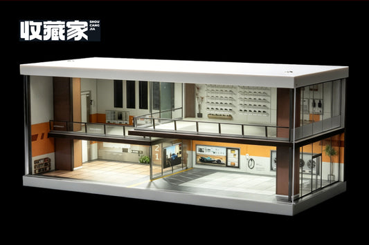 【2026年8月以降発売予定】 SHOUCANGJIA SCJ82075 1/64 Car Dealer Showroom (Beige / Brown) with Lights