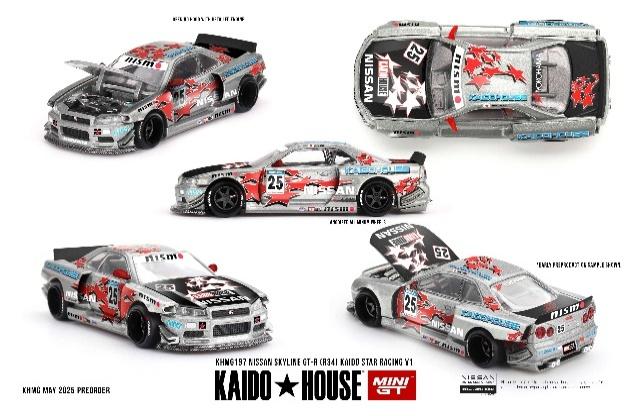 【2025年9月以降発売予定】 MINI GT KHMG197 1/64 Nissan スカイライン GT-R R34 Kaido Star Racing V1(右ハンドル)