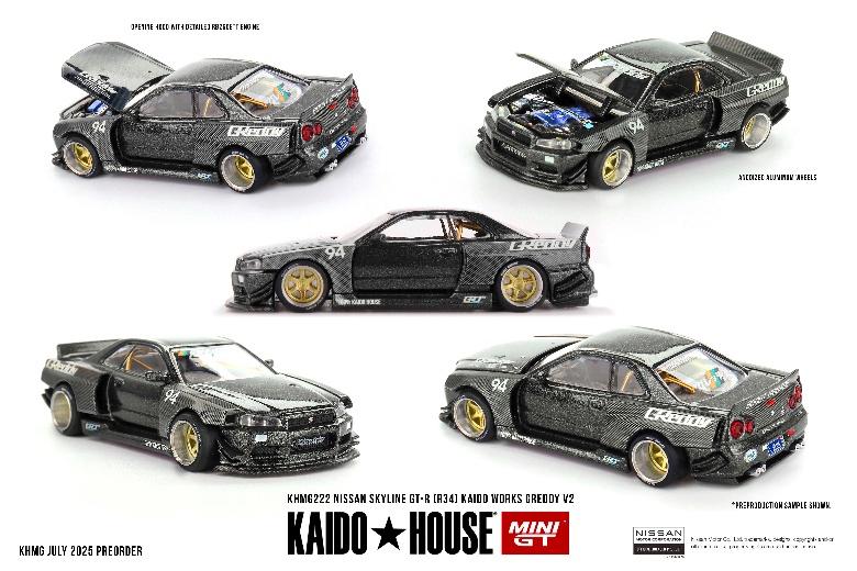 【2025年10月以降発売予定】 MINI GT KHMG222 1/64 Nissan スカイライン GT-R R34 Kaido Works GReddy V2(右ハンドル)