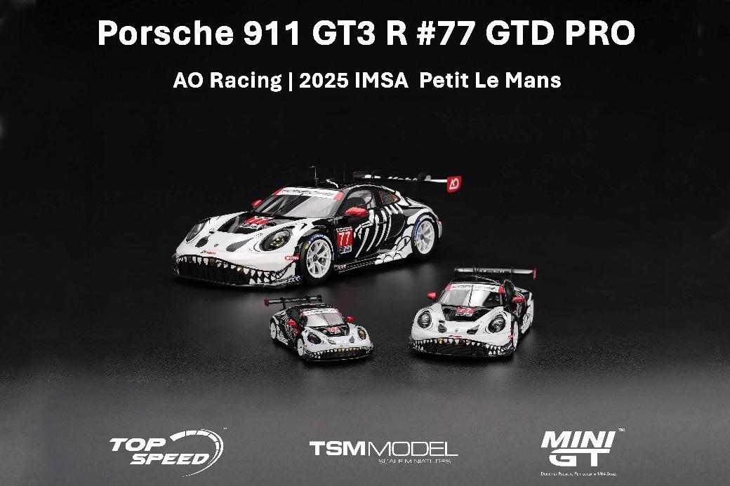 【2026年1月以降発売予定】 MINI GT MGT01143-L 1/64 ポルシェ 911 GT3 R IMSA プチ・ル・マン 2025 #77 AO Racing(左ハンドル)
