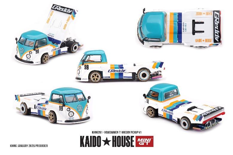 【2026年7月以降発売予定】 MINI GT KHMG261 1/64 フォルクスワーゲン T1 GReddy Pickup V1(左ハンドル)