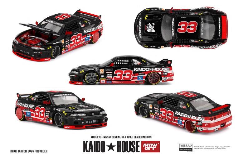 【2026年8月以降発売予定】 MINI GT KHMG276 1/64 Nissan スカイライン GT-R R33 Black Kaido Cat(右ハンドル)
