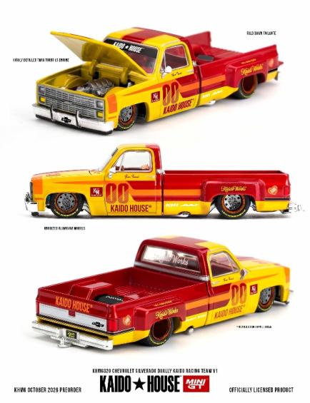 【2027年3月以降発売予定】 MINI GT KHMG320 1/64 Chevrolet Silverado Dually Kaido Racing Team V1 LHD