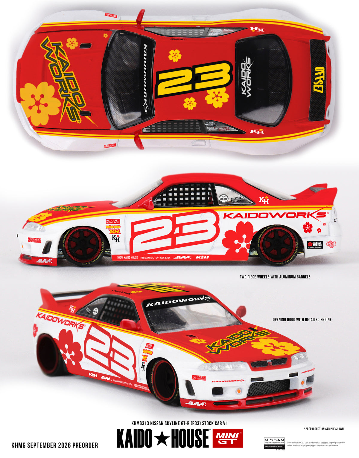 【2027年3月以降発売予定】 MINI GT KHMG313 1/64 Nissan Skyline GT-R R33 Kaido Stock Car V1 RHD