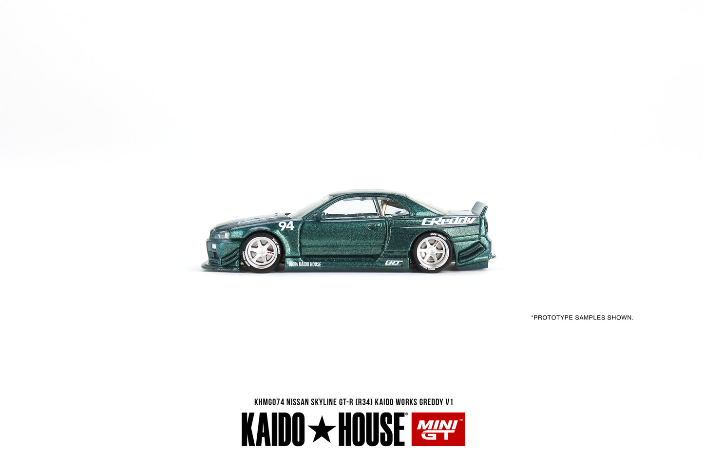 MINI GT KHMG074 1/64 Nissan スカイライン GT-R R34 Kaido Works GReddy V1(右ハンドル)