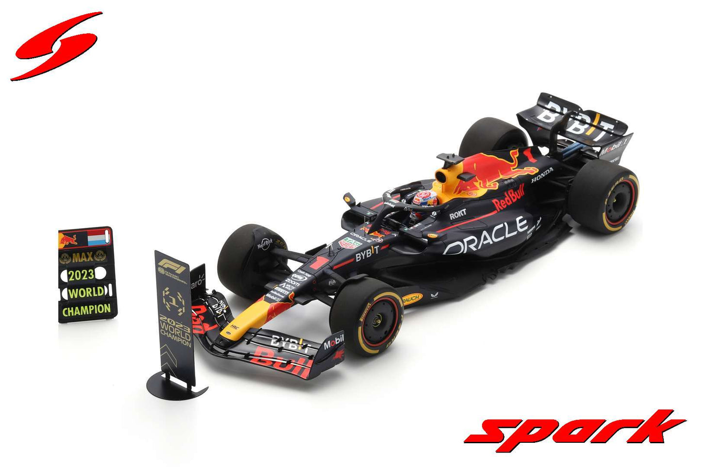 Spark 18S909 1/18 Oracle Red Bull Racing RB19 No.1 Oracle Red Bull Racing Winner Qatar GP 2023 Formula One Drivers's Champion  Max Verstappen