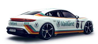 【2023年12月発売予定】 Schuco 452677300 1/87 Porsche Taycan Turbo S "Vaillant" white #6