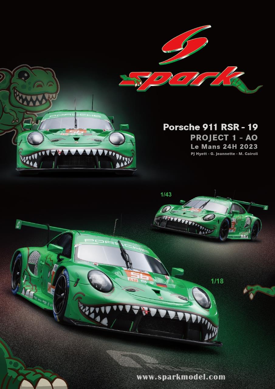 【2024年6月発売予定】 Spark 87S165 1/87 Porsche 911 RSR - 19 No.56 PROJECT 1 - AO Le Mans 24H 2023　PJ Hyett - G. Jeannette - M. Cairoli