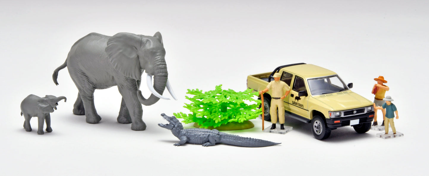 TLV 1/64 海洋堂×トミカリミテッド ヴィンテージ ジオコレ64 #カースナップ29a サファリ2 (トヨタ ハイラックス4WDピックアップ ダブルキャブ付属)