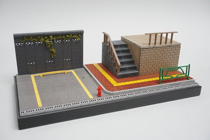 収蔵家 SCJ88002 1/64 都市風景ジオラマ 階段と駐車場のある街角