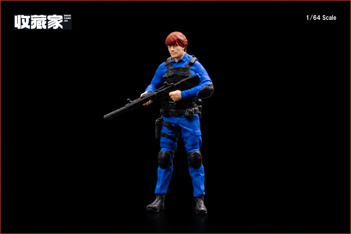 【2026年12月以降発売予定】 SHOUCANGJIA 64208B 1/64 Special Police Officer Holding a Gun (Blue Outfit) Figure