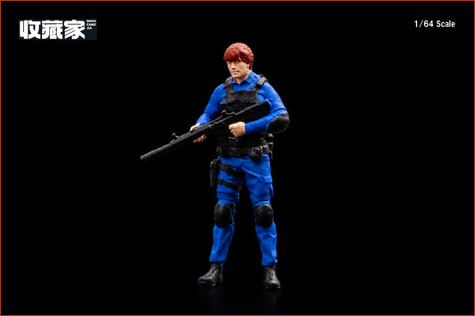 【2026年12月以降発売予定】 SHOUCANGJIA 64208B 1/64 Special Police Officer Holding a Gun (Blue Outfit) Figure
