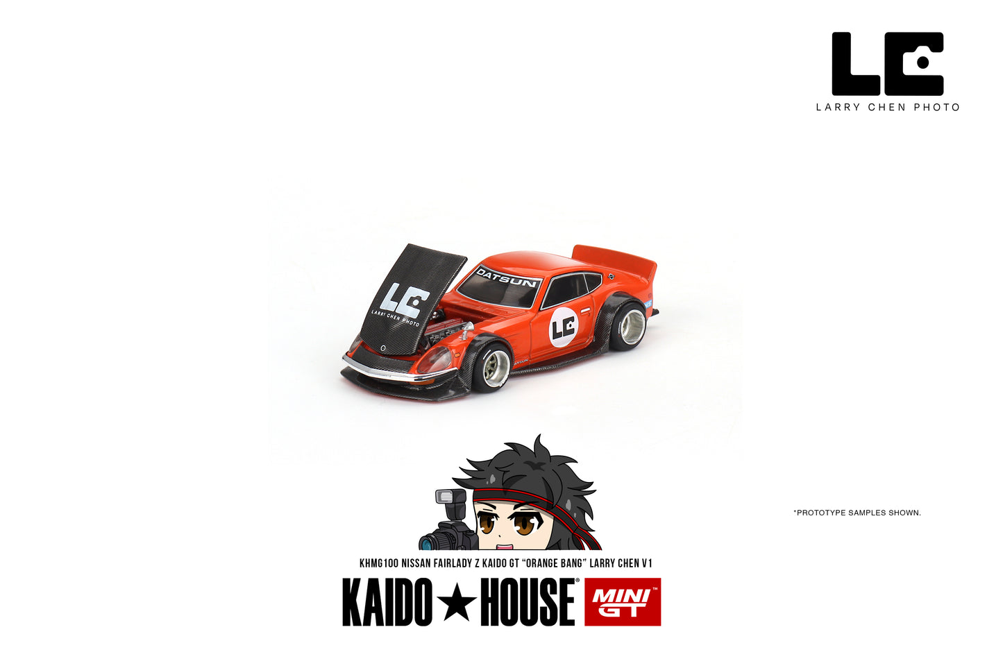 【2024年5月以降発売予定】 MINI GT KHMG100 1/64 Nissan フェアレディ Z Kaido GT 'ORANGE BANG' Larry Chen V1(左ハンドル)