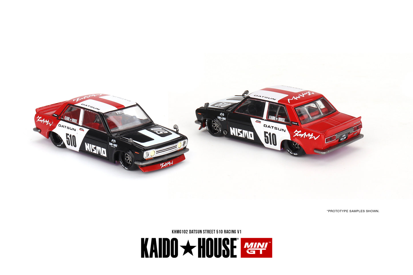 【2024年5月以降発売予定】 MINI GT KHMG102 1/64 ダットサン ストリート KAIDO 510 Racing V1(左ハンドル)