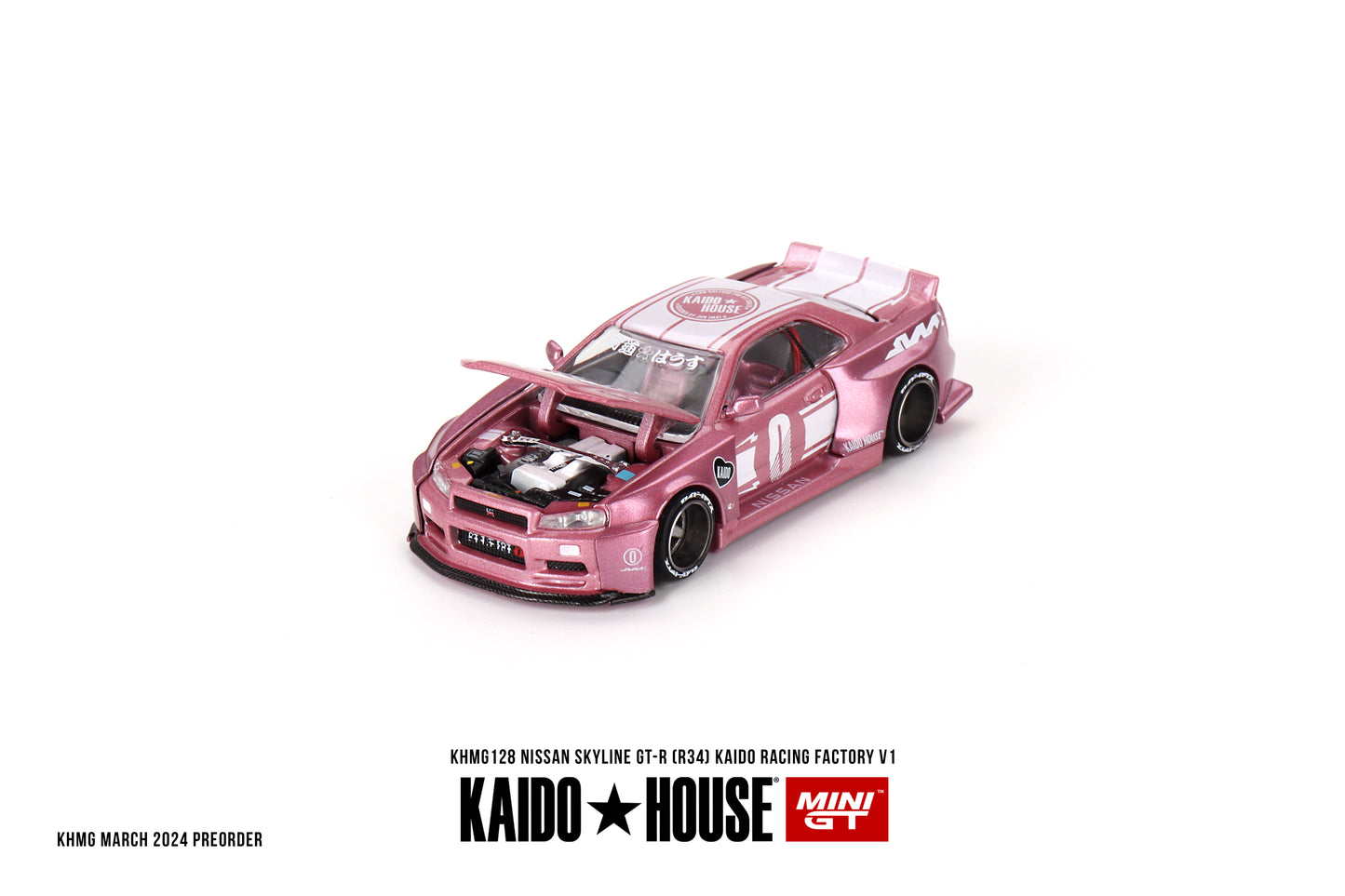 【2024年8月以降発売予定】 MINI GT KHMG128 1/64 Nissan スカイライン GT-R R34 KAIDO RACING FACTORY V1(右ハンドル)