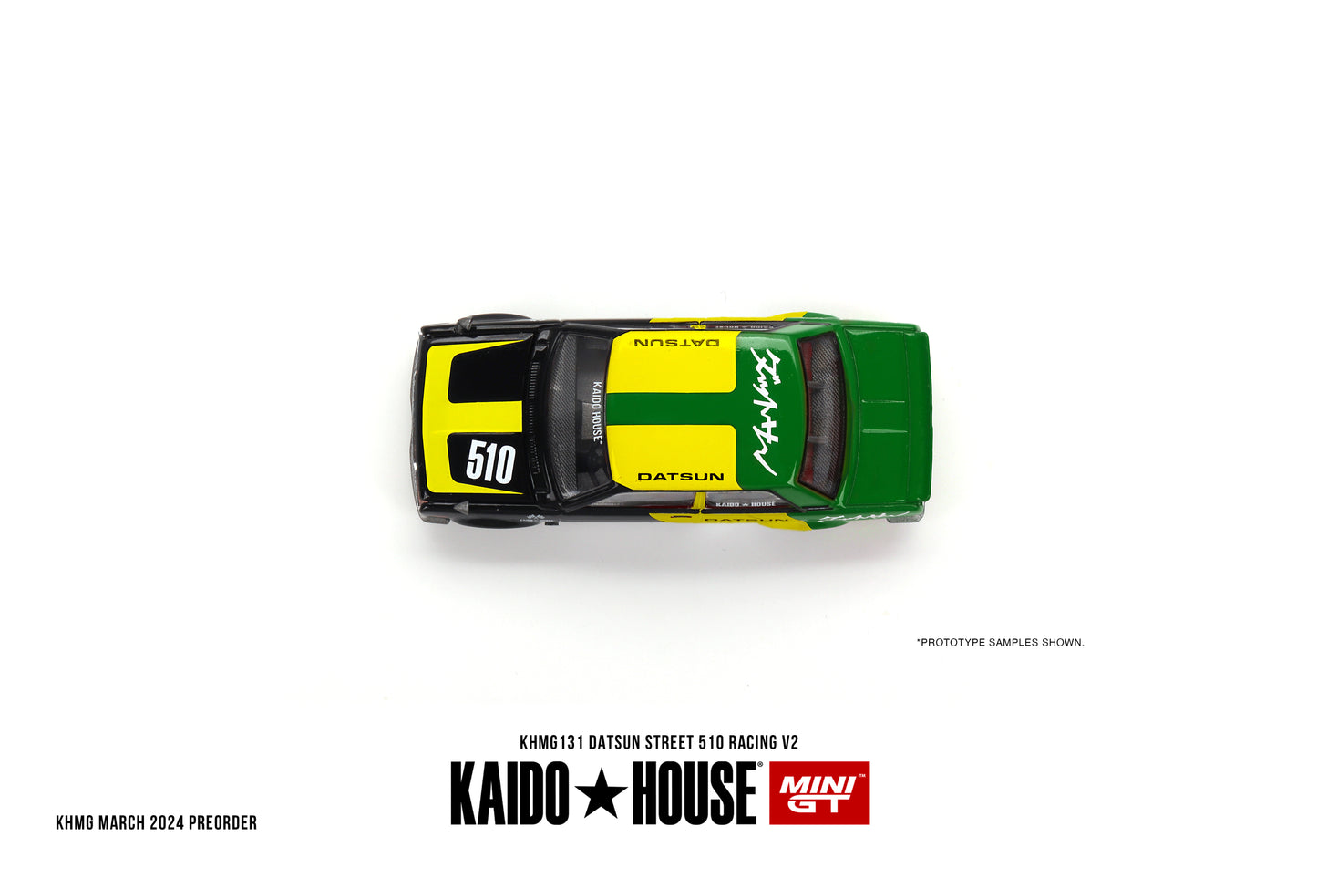 【2024年8月以降発売予定】 MINI GT KHMG131 1/64 ダットサン ストリート 510 Racing V2(左ハンドル)