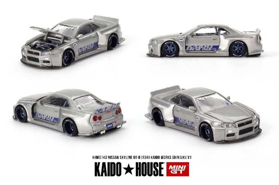 【2024年11月以降発売予定】 MINI GT KHMG143 1/64 Nissan スカイライン GT-R R34 Kaido Works SHINJUKU V1(右ハンドル)