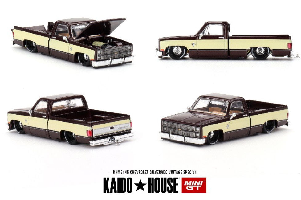 【2024年11月以降発売予定】 MINI GT KHMG145 1/64 シボレー シルバラード KAIDO ヴィンテージスペック V1 (左ハンドル)