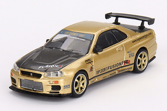 【2024年1月以降発売予定】 MINI GT MGT00676-R 1/64 Nissan スカイライン GT-R R34 Top Secret Gold (右ハンドル)日本限定