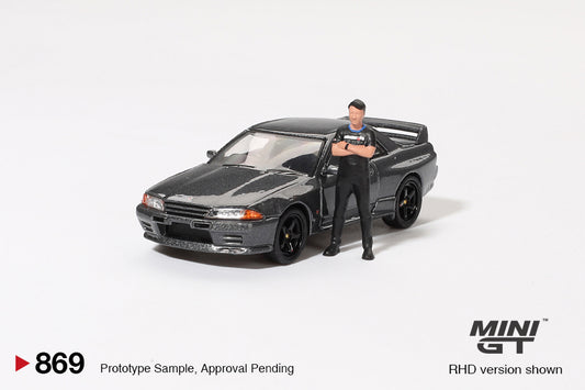 【2025年2月以降発売予定】 MINI GT MGT00869-R 1/64 Nissan スカイライン GT-R R32 ニスモガンメタル  松田次生コレクション w/ 松田次生氏フィギュア(右ハンドル)