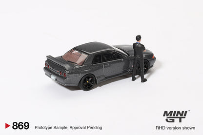 【2025年2月以降発売予定】 MINI GT MGT00869-R 1/64 Nissan スカイライン GT-R R32 ニスモガンメタル  松田次生コレクション w/ 松田次生氏フィギュア(右ハンドル)