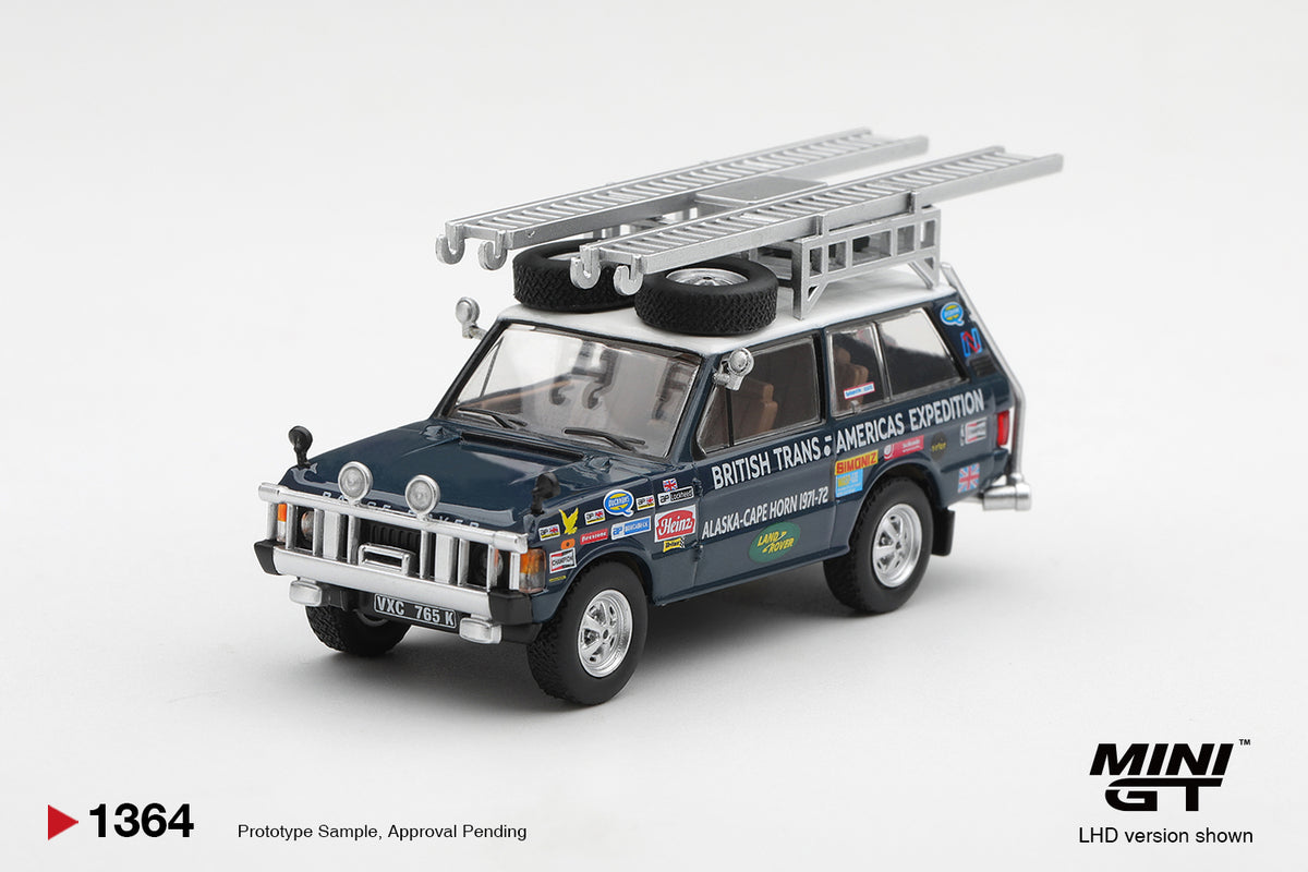 【2027年1月以降発売予定】 MINI GT MGT01364-L 1/64 レンジ ローバー 1971 ブリティッシュ・トランス-アメリカ・エクスペディション VXC-765K(左ハンドル)
