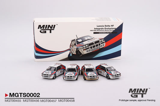MINI GT MGTS0002  1/64 ランチア デルタ HF インテグラーレ エボルツィオーネ  モンテカルロラリー 1992 マルティニレーシング(左ハンドル)  4台セット 5000個限定