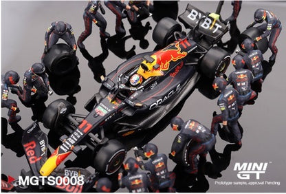 MINI GT MGTS0008 1/64 オラクル レッドブル レーシング RB18 2022 3位入賞車 #11  アブダビグランプリ Sergio Pérez ピットクルーセット (5000セット限定)