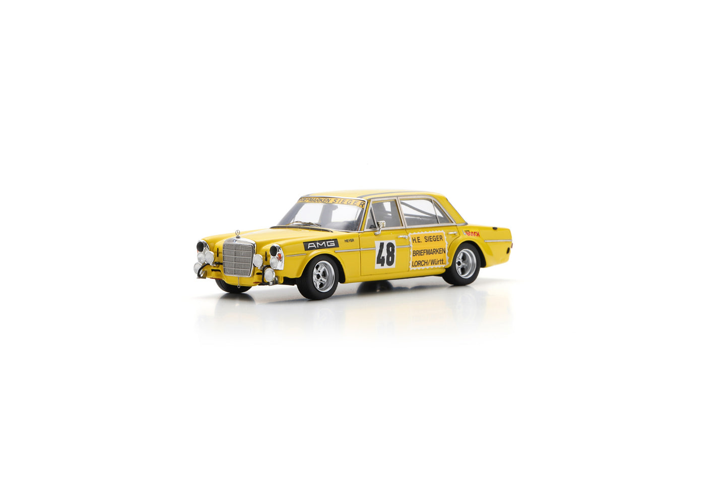 Spark S5893 1/43 Mercedes-Benz 300 SEL 6.8 AMG No.48 Test Drive Le Mans 24H 1972 Hans Heyer