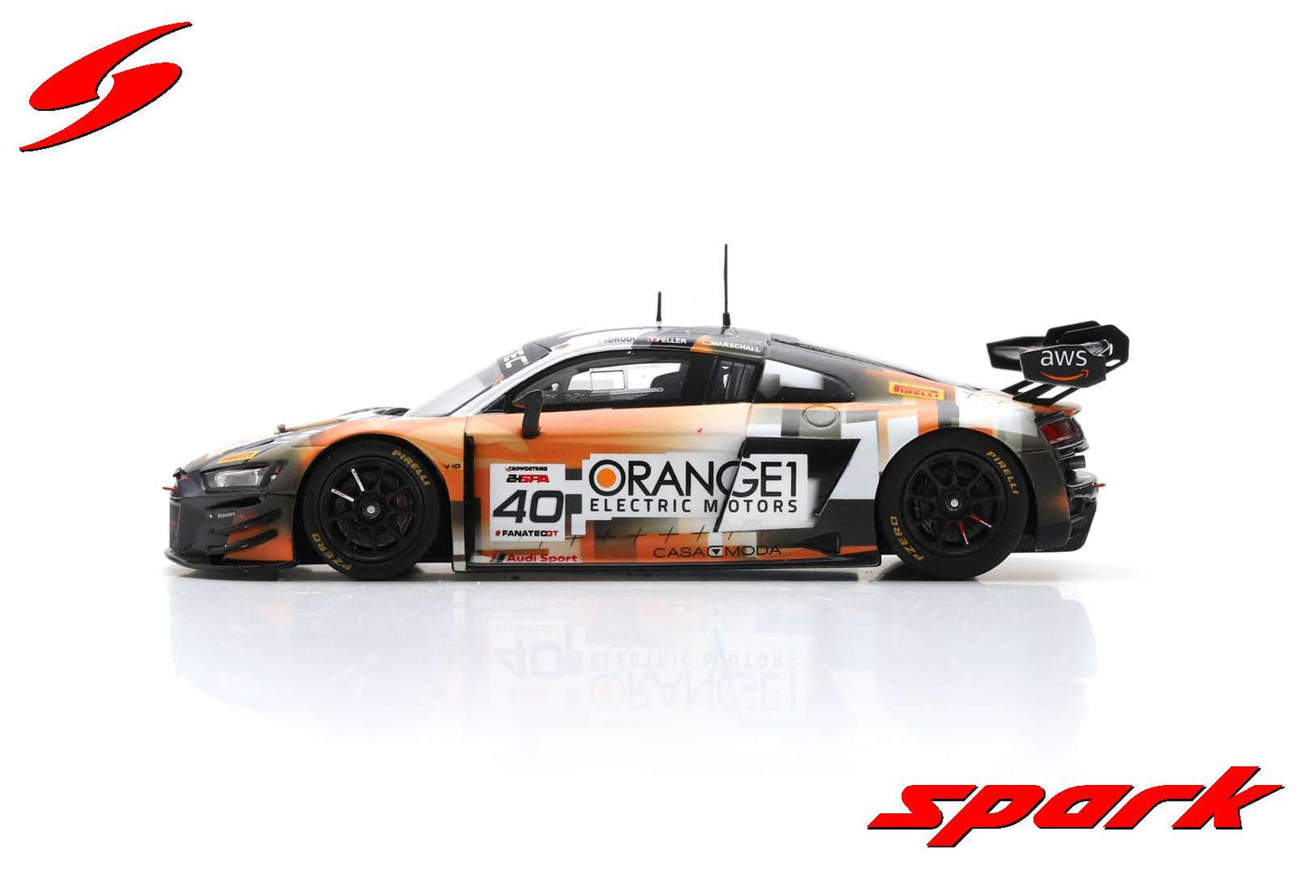 Spark SB704 1/43 Audi R8 LMS GT3 EVO II No.40 Audi Sport Orange 1 7th 24H Spa 2023 R. Feller - M. Drudi - D. Marschall