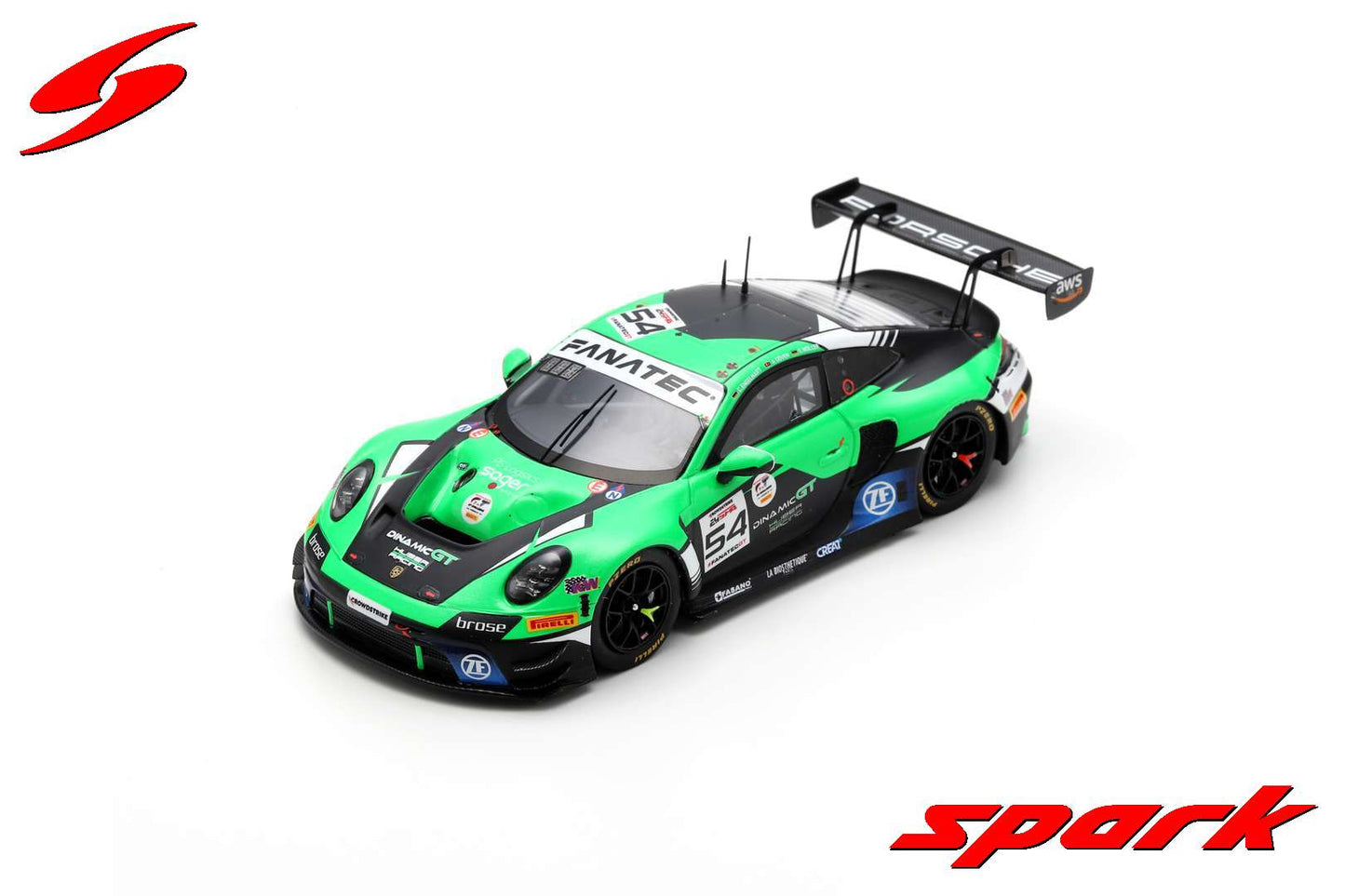 【2024年7月発売予定】 Spark SB707 1/43 Porsche 911 GT3 R (992) No.54 Dinamic GT Huber Racing 24H Spa 2023 A. Güven - S. Müller - C. Engelhart