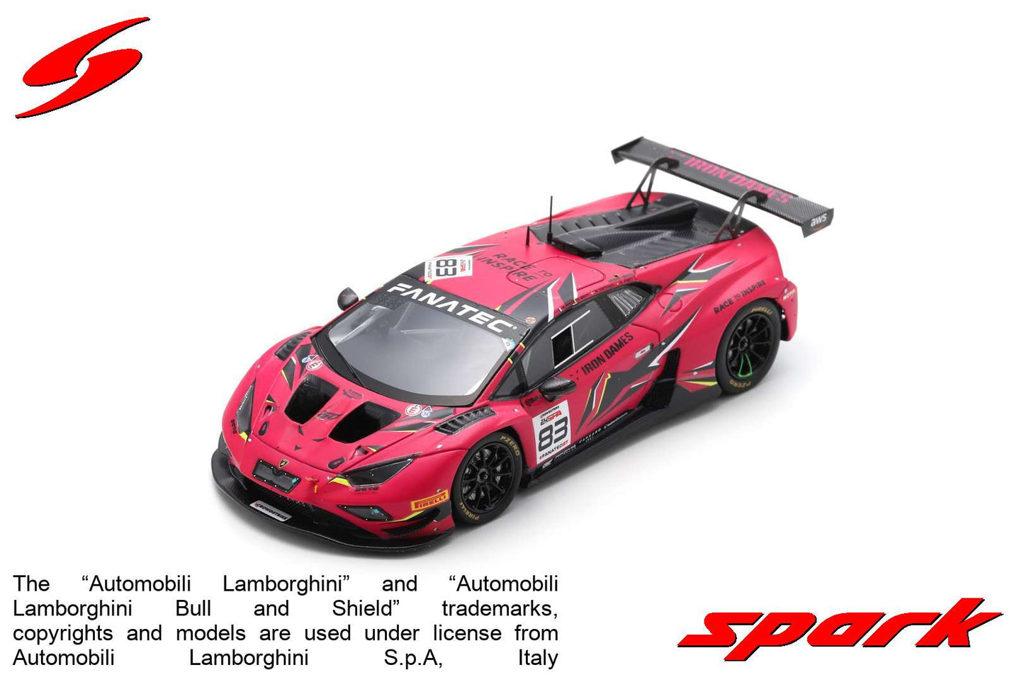 Spark SB742 1/43 Lamborghini Huracán GT3 EVO 2 No.83 Iron Dames 24H Spa 2023 D. Pin - R. Frey - S. Bovy - M. Gatting