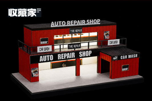 【2026年8月以降発売予定】 SHOUCANGJIA SCJ82055 1/64 Auto Repair Shop (Container Type) with Lights